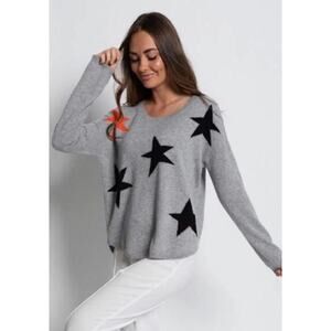 Islefield 100% Cashmere Star Print Sweater Grey with Navy Orange Women's Medium